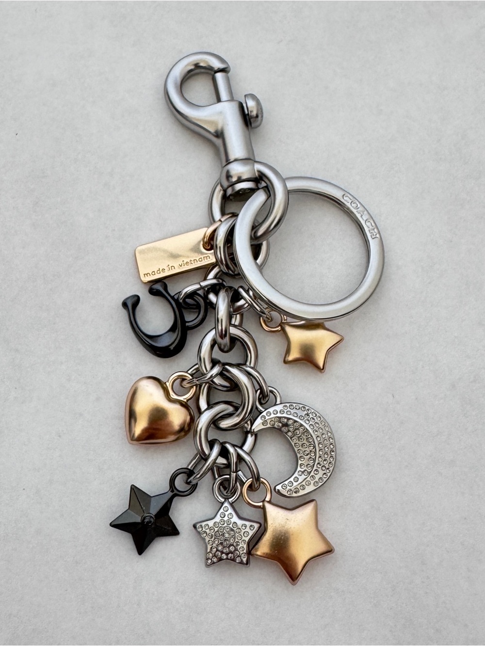 Coach Mixed Metal Charm Key & Card Holder - Gold, Silver & Black Accents